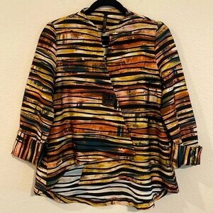 IC by Connie K Women's Jacket Small Orange & Black Abstract Lagenlook Bohemian